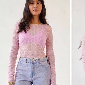 Mimi Semi-Sheer Textured Crew Neck Top